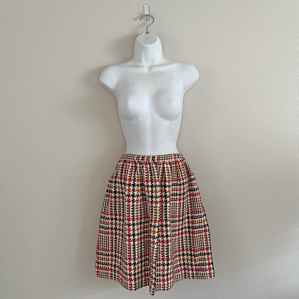 70s Houndstooth Plaid Multicolored Autumnal Knit Mini Skirt Vintage Retro Sz XS